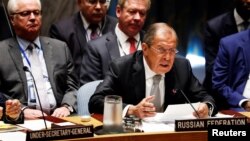 Ngoại trưởng Nga Sergei Lavrov phát biểu trong phiên họp Đại hội đồng Liên Hiệp Quốc, ngày 21 tháng 9 năm 2016.