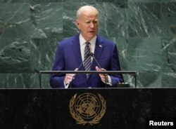 Prezidan Etazini Joe Biden pran la pawol devan 78e Asanble Jeneral Nasyonzuni nan Nouyok, 19 Sept. 2023.