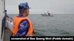 Các tàu, xuồng Việt Nam, Trung Quốc tuần tra chung hôm 5/2/2024 ở vùng biển giữa hai tỉnh Quảng Ninh và Quảng Tây.