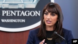 Foto Achiv: Potpawol adjwen Pantagon nan, Sabrina Singh pandan yon konferans pou lapres nan Washington, 29 Janvye 2024. 