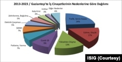 Gaziantep'te iş cinayetlerinin nedenlerine göre dağılımı