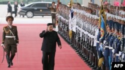 This picture taken on September 10, 2023 and released from North Korea's official Korean Central News Agency (KCNA) on September 12, 2023 shows North Korea's leader Kim Jong Un receiving a send-off as he departs from Pyongyang. (AFP PHOTO/KCNA via KNS) 