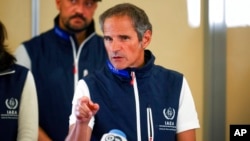 International Atomic Energy Agency Director General Rafael Mariano Grossi speaks at a news conference at Vienna Airport after his return from his mission at the nuclear power plant of Zaporizhzhia in Ukraine, Sept. 2, 2022.