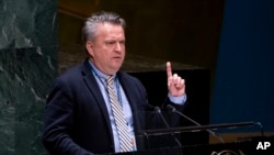 Sergiy Kyslytsya, Reprezantan Pemanan Ikren nan Nasyonzini pale pandan yon rankont Asanble Jeneral LONU an, Jedi 7 Avril 2022. 