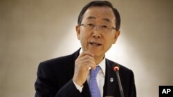 Tổng thư ký Liên hiệp quốc Ban Ki-moon nói chuyện trước đại biểu Hội đồng Nhân quyền Liên hiệp quốc ở Geneve, 10/9/12