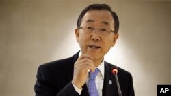 Tổng thư ký Liên Hiệp Quốc Ban Ki-moon phát biểu tại phiên khai mạc khóa họp của Hội đồng Nhân quyền Liên Hiệp Quốc tại Geneva, ngày 10/9/2012