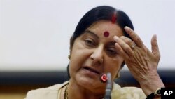 Bộ trưởng Ngoại giao Ấn Độ Sushma Swaraj tại một cuộc họp báo ở New Delhi, Ấn Độ, ngày 19 tháng 6 năm 2016.