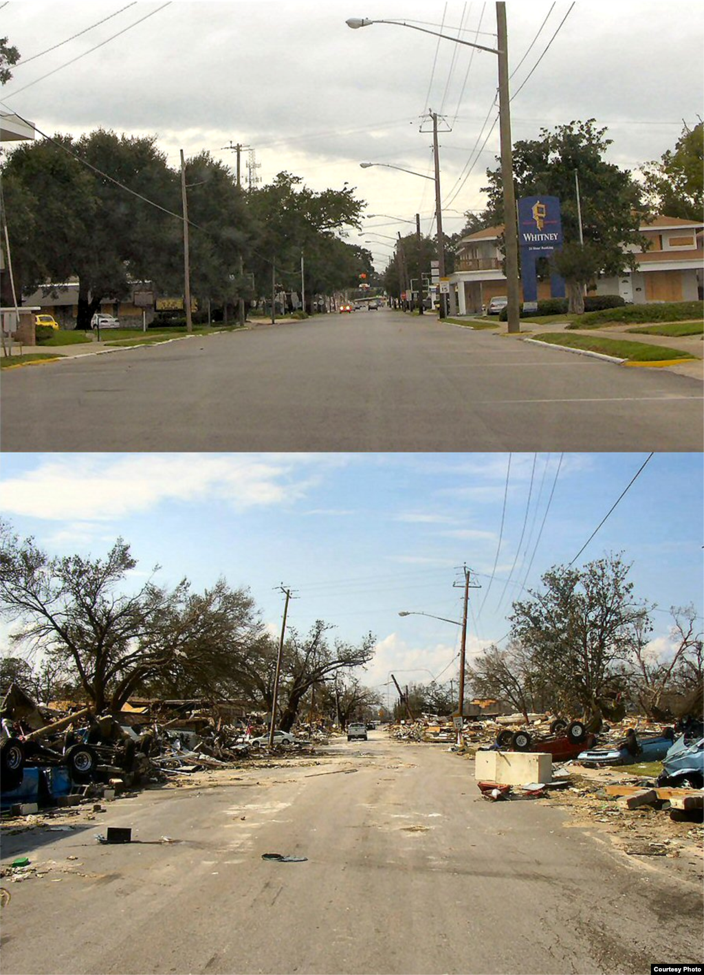 Thành phố New Orleans, trước và sau bão Katrina.