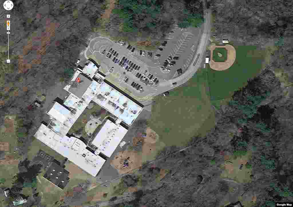 This satellite image provided by Google shows the Sandy Hook Elementary School in Newtown, Connecticut.