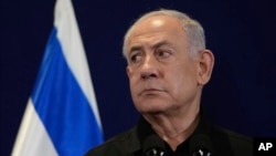 Thủ tướng Israel Benjamin Netanyahu trong một cuộc họp báo.