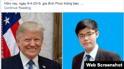 Bà Huỳnh Thị Út thông báo trên Facebook hôm 8/4/2019 về bức thư gửi TT Donald Trump. Photo Facebook Huynh Nghia.