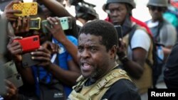 FILE PHOTO: Former police officer Jimmy "Barbecue" Cherizier holds press conference in Port-au-Prince