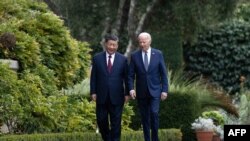 TOPSHOT - US President Joe Biden (R) and Chinese President Xi Jinping walk together after a meeting during the Asia-Pacific Economic Cooperation (APEC) Leaders' week in Woodside, California on November 15, 2023.