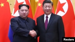 Ông Kim Jong Un và Chủ tịch Trung Quốc Tập Cận Bình trong chuyến thăm hồi tháng Ba.