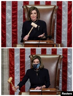 Temsilciler Meclisi Başkanı Nancy Pelosi eski Başkan Donald Trump hakkında başlattığı iki ayrı azil sürecinde oturumlara başkanlık ederken aynı silah elbiseyi giymişti.