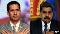 NIcolàs Maduro (adwat), epi lidè opozisyon an Juan Guaido 