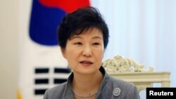 Tổng thống Park Geun-hye trong một cuộc phỏng vấn năm 2014.