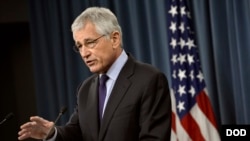 Bộ trưởng Quốc phòng Hoa Kỳ Chuck Hagel trả lời họp báo tại Ngũ Giác Đài, ngày 31/3/2014.