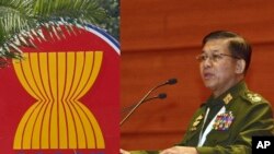 Tướng Min Aung Hlaing của Miến Điện và biểu tượng của ASEAN.