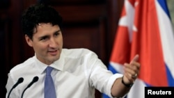 Thủ tướng Canada Justin Trudeau phát biểu tại một cuộc hội thảo ở Đại học Havana, Cuba, ngày 16 tháng 11 năm 2016.