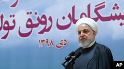 Tổng thống Iran Hassan Rouhani phát biểu trong một cuộc tập họp tại Tehran, ngày 14/1/2020.