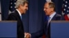 U.S. Secretary of State John Kerry shakes hands with Russian Foreign Minister Sergey Lavrov (R) after delivering opening remarks to the media before their meeting to discuss the ongoing crisis in Syria, in Geneva September 12, 2013. Syria applied on Thurs