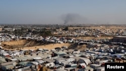 A general view of a tent camp housing displaced Palestinians, in Rafah