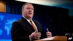 Ngoại trưởng Mỹ Mike Pompeo phát biểu trong cuộc họp báo tại Bộ Ngoại giao ở Washington, ngày 14 tháng 9, 2018.