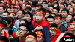 Fans Việt Nam tại giải AFC U23 trận chung kết gặp Uzbekistan, Hà Nội, 27 tháng Giêng, 2018.