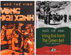 Trái, Vòng Đai Xanh, Nxb Thái Độ xuất bản lần đầu tiên tại Sài Gòn 1970, phải, Vòng Đai Xanh - The Green Belt Bilingual Edition Việt Ecology Press xuất bản 2021 tại Hoa Kỳ với bài viết “những đứa con của rừng núi” hay “Người Thượng đôi bờ”.