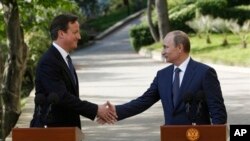 Thủ tướng Anh David Cameron (trái) và Tổng thống Nga Vladimir Putin cho biết họ quyết tâm hợp tác với nhau để chấm dứt vụ đổ máu ở Syria.