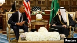 Tổng thống Hoa Kỳ Barack Obama gặp Quốc vương Salman cung điện Erga tại Riyadh, ngày 27/1/2015. 