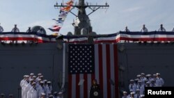 Phó Tổng thống Harris phát biểu trên tàu USS Howard tại căn cứ Yokosuka, Nhật, ngày 28/9/2022.