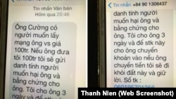 Tin nhắn tống tiền có cùng nội dung được gửi đến cho nhiều cán bộ văn phòng đoàn đại biểu Quốc hội.