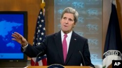 Bộ trưởng Ngoại giao John Kerry công bố phúc trình thường niên về nhân quyền của Bộ Ngoại giao 27/2/14 tại trụ sở Bộ Ngoại giao Hoa Kỳ trong thủ đô Washington