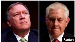 Ông Mike Pompeo (trái) sẽ lên thay ông Rex Tillerson tại Bộ Ngoại giao Mỹ.