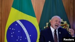 Brazil's President Luiz Inacio Lula da Silva speaks during a ministerial meeting to celebrate the first 100 days of his government, in Brasilia