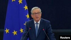 Chủ tịch Ủy ban châu Âu Jean-Claude Juncker phát biểu tại Nghị viện châu Âu trong một cuộc tranh luận về một Nhà nước của Liên minh châu Âu tại Strasbourg, Pháp, ngày 14 tháng 09 năm 2016.