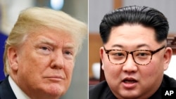 Tổng thống Mỹ Donald Trump (trái) và lãnh tụ Triều Tiên Kim Jong Un (phải)