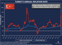 Profesör Steve Hanke'nin hesabına göre Türkiye'nin yıllık enflasyon oranı, 30 Kasım 2021.