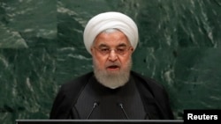 Tổng thống Iran, Hassan Rouhani, phát biểu tại Đại hội đồng Liên hiệp quốc ở New York, Mỹ, ngày 25/9/2019. 