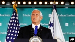 Phó tổng thống Mike Pence phát biểu ngày 4 tháng 10, 2018 tại Hudson Institute, Washington.