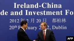 Phó Chủ tịch Trung Quốc Tập Cận Bình (trái) bắt tay cùng Thủ tướng Ireland Enda Kenny tại Dublin, ngày 20/2/2012