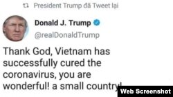 Hình ảnh đoạn tweet tờ Kinh tế và Đô thị nói là của Tổng thống Trump.