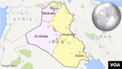 Map of Iraq showing provinces of al-Anbar and Nineveh