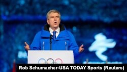 Chủ tịch Ủy ban Olympics quốc tế Thomas Bach phát biểu bế mạc Olympics Bắc Kinh. 