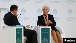 Giám đốc Quỹ Tiền tệ Quốc tế Christine Lagarde tại Hội nghị Thượng đỉnh Chính phủ Thế giới tại Dubai, ngày 12/02/2017.