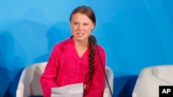 Nhà đấu tranh chống biến đổi khí hậu Greta Thunberg, tại thượng đỉnh Hành động chống BDKH tại trụ sở LHQ ngày 23/9/2019.