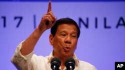 Tổng thống Rodrigo Duterte tại cuộc họp thượng đỉnh các lãnh đạo ASEAN ở Manila, Philippines, ngày 29/4/2017.