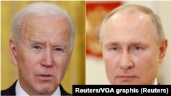 Ảnh ghép, Tổng thống Hoa Kỳ Joseph Biden (trái) và TT Nga Vladimir Putin. Quan hệ hai nước đã tuột dốc đáng kể, nhất là từ tháng Ba, 2021.